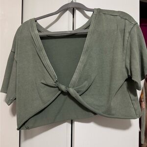 Aerie Sage Green Knot-Front Crop Top
